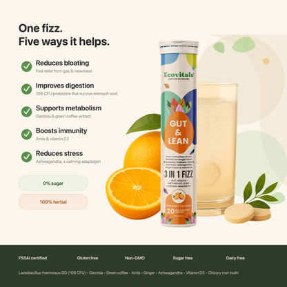 Ecovitals Gut & Lean — Bloating & Digestion Fizz Tablets.