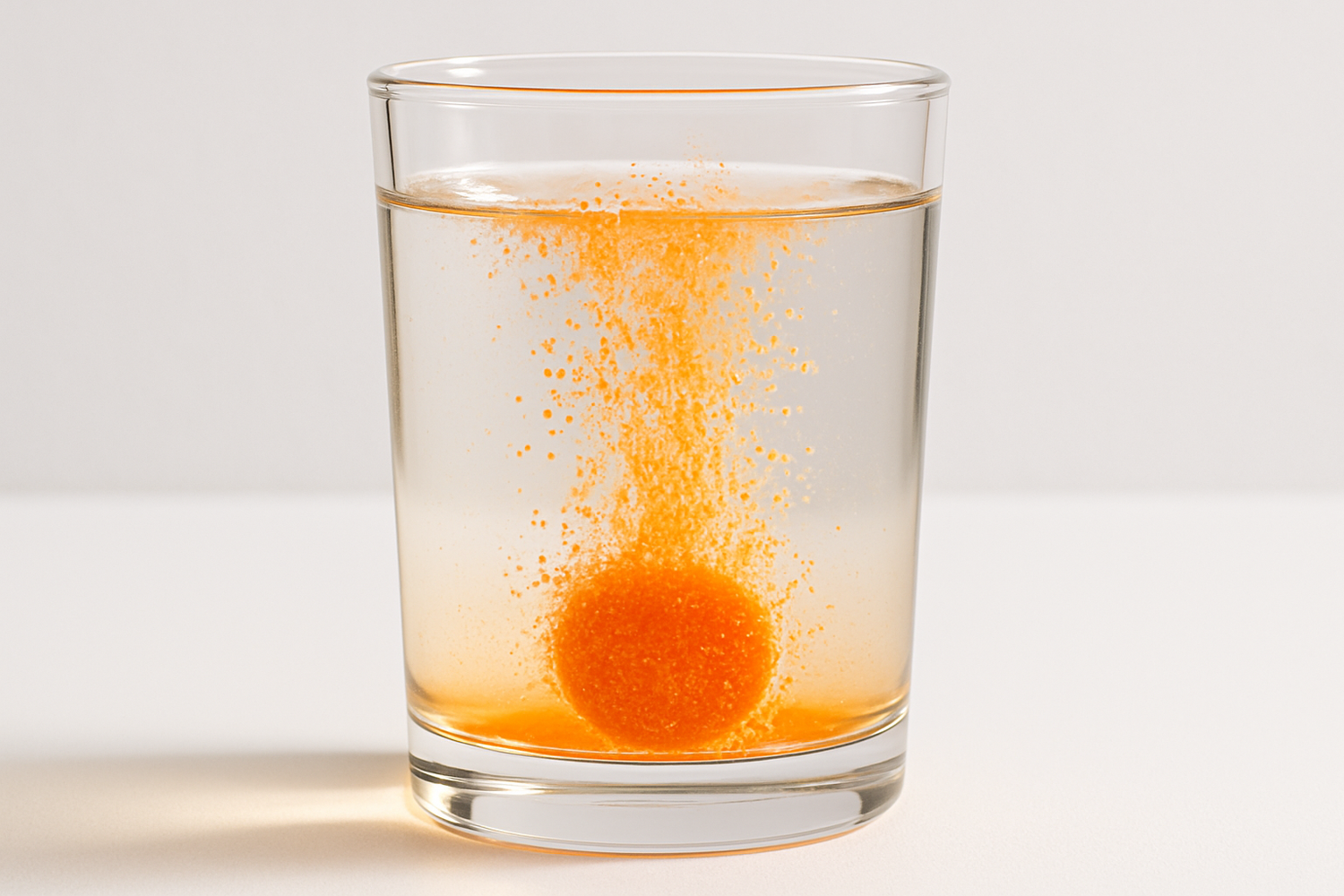 Orange fizz tablet in water glass