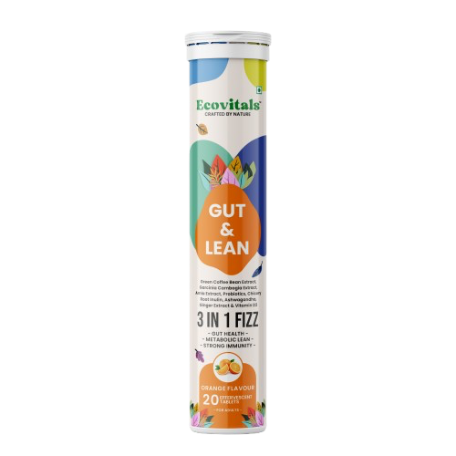 Ecovitals Gut & Lean | India’s Trusted 3-in-1 Herbal Fizz for Gut Health, Weight Management & Immunity (Orange Flavour)